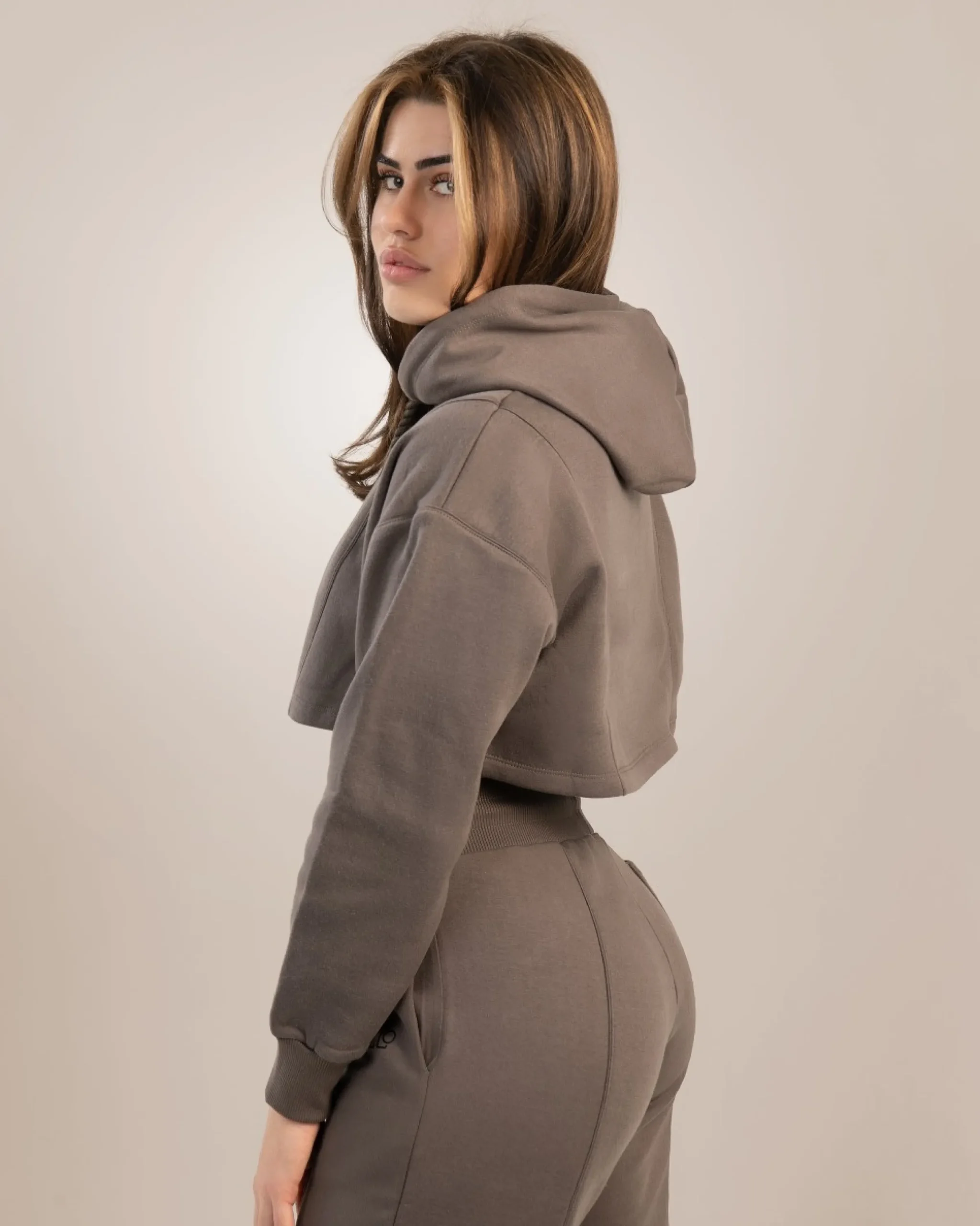 Dam Gavelo Chill Lounge Cropped Hoodie Taupe